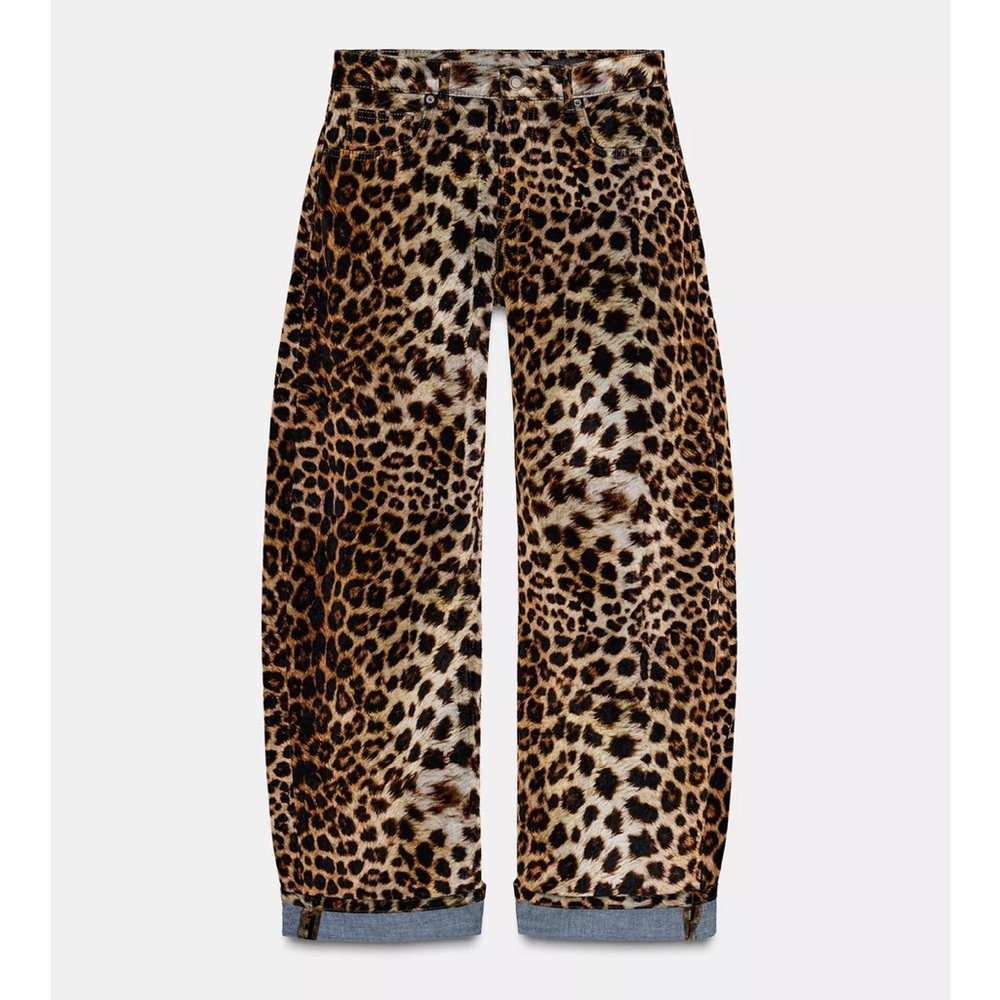Zara Leopard Print Wide Leg Jeans